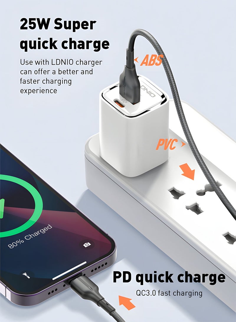 لدنيو كابل LDNIO Lightning شحن سريع 25W USB-A – كابل آيفون أصلي عالي التحمل لنقل البيانات، سلك مجدول مضاد للانثناء 2 متر - Image 3