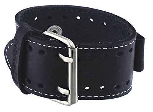 Nemesis STH-K 22mm Lug Width Black Wide Leather Cuff Wrist Watch Band - Image 2