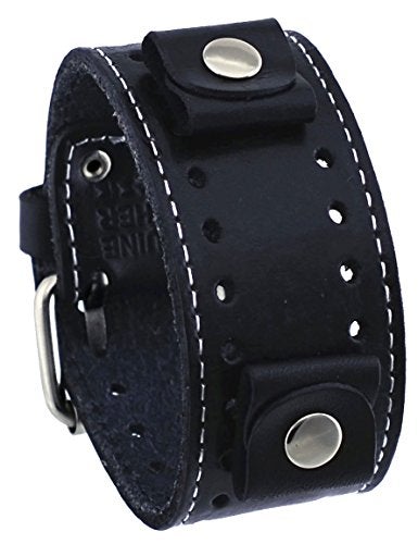 Nemesis STH-K 22mm Lug Width Black Wide Leather Cuff Wrist Watch Band - Image 3