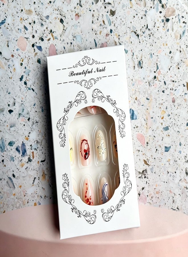 LYLYNB 30Pcs 3D Almond Press on Nails Cute Shark Fake Nails Medium Length False Nails Glossy Nude Acrylic Nails Ocean Animals Design Reusable Nails Press ons DIY Summer Manicure Decorations for Women - Image 5