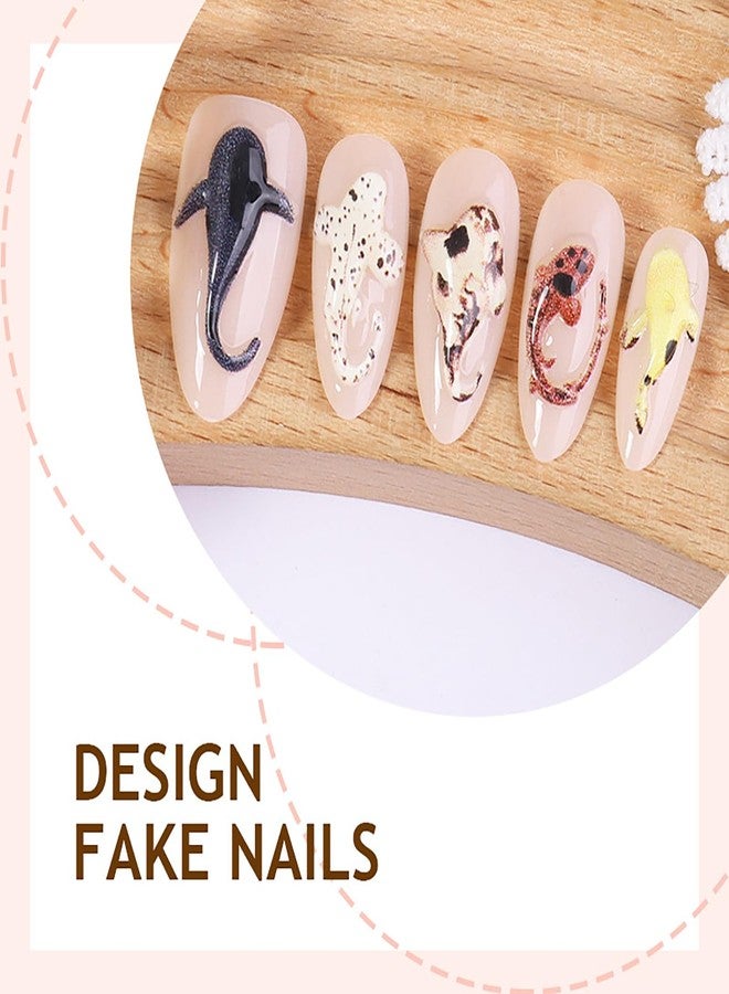 LYLYNB 30Pcs 3D Almond Press on Nails Cute Shark Fake Nails Medium Length False Nails Glossy Nude Acrylic Nails Ocean Animals Design Reusable Nails Press ons DIY Summer Manicure Decorations for Women - Image 3