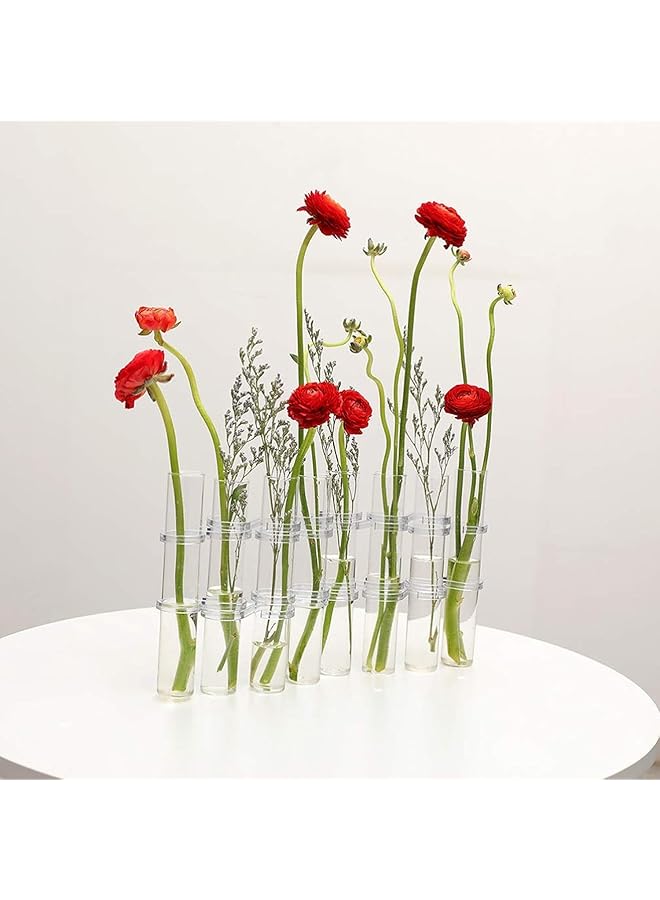 The Bros Crystal Glass Test Tube Vase Flower Pots Desktop Plant Terrarium DIY 8 Hydroponic Plants Home Garden Decoration with Brush 15x2.2cm - Image 1