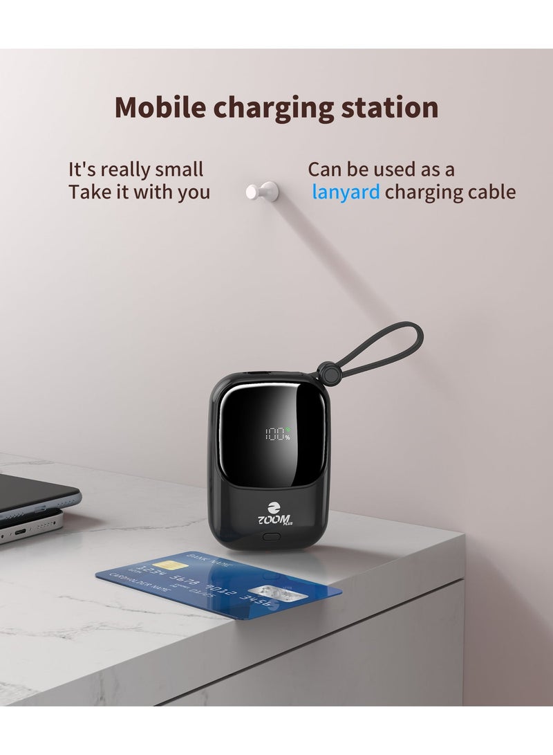 Zoom Plus ZP33 (FANCY) 10000mAh Digital Display Fast Charge Power Bank 22.5W With Built-in Dual-Cable Lightning And Type-C - Black - Image 1