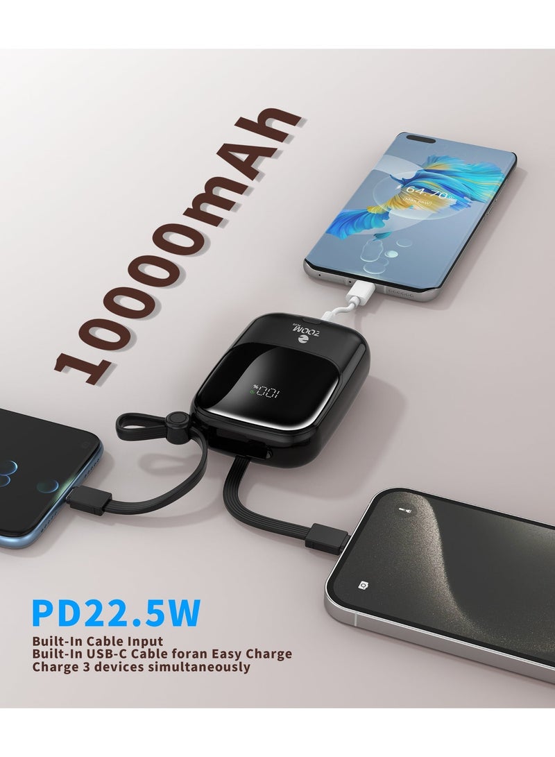 Zoom Plus ZP33 (FANCY) 10000mAh Digital Display Fast Charge Power Bank 22.5W With Built-in Dual-Cable Lightning And Type-C - Black - Image 3