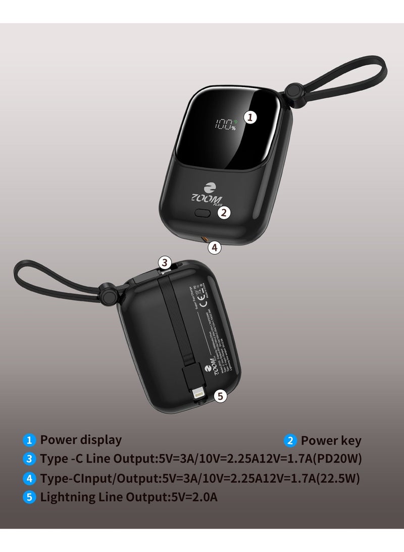 Zoom Plus ZP33 (FANCY) 10000mAh Digital Display Fast Charge Power Bank 22.5W With Built-in Dual-Cable Lightning And Type-C - Black - Image 2