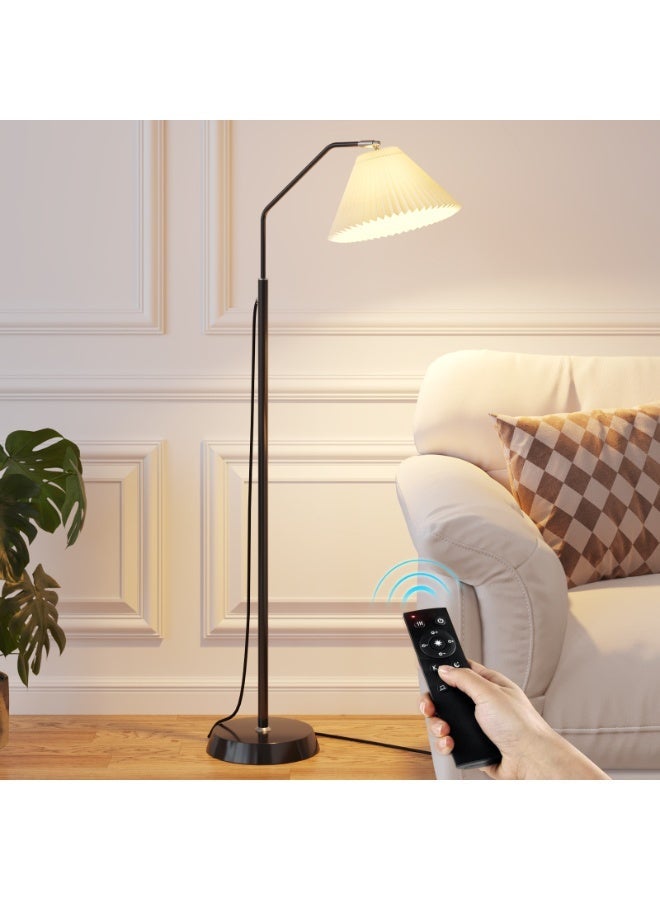 Castlery Floor Lamp with Remote & App Control - 12W LED Standing Lamp 3 Color Temperature & Dimmable Brightness, Vintage Pleated Lampshade Floor Tall Lamp for Living Room Bedroom, Night Light & Timer Function - Image 1