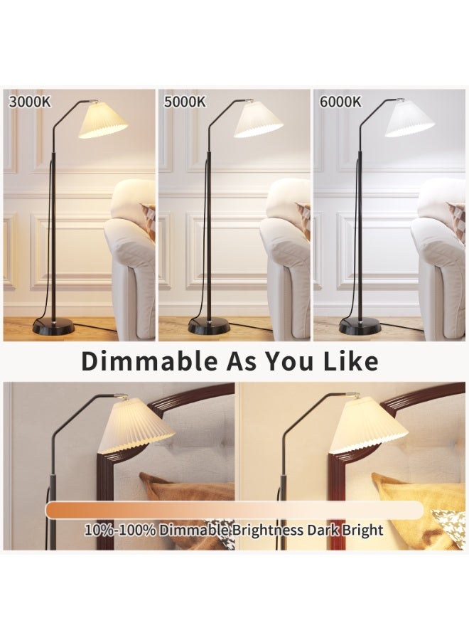 Castlery Floor Lamp with Remote & App Control - 12W LED Standing Lamp 3 Color Temperature & Dimmable Brightness, Vintage Pleated Lampshade Floor Tall Lamp for Living Room Bedroom, Night Light & Timer Function - Image 2