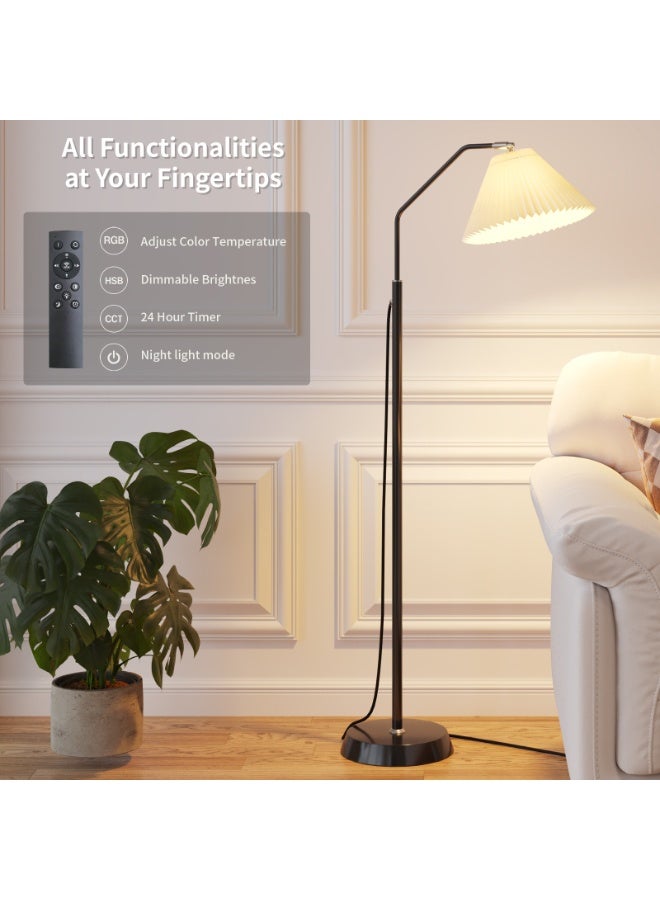 Castlery Floor Lamp with Remote & App Control - 12W LED Standing Lamp 3 Color Temperature & Dimmable Brightness, Vintage Pleated Lampshade Floor Tall Lamp for Living Room Bedroom, Night Light & Timer Function - Image 3