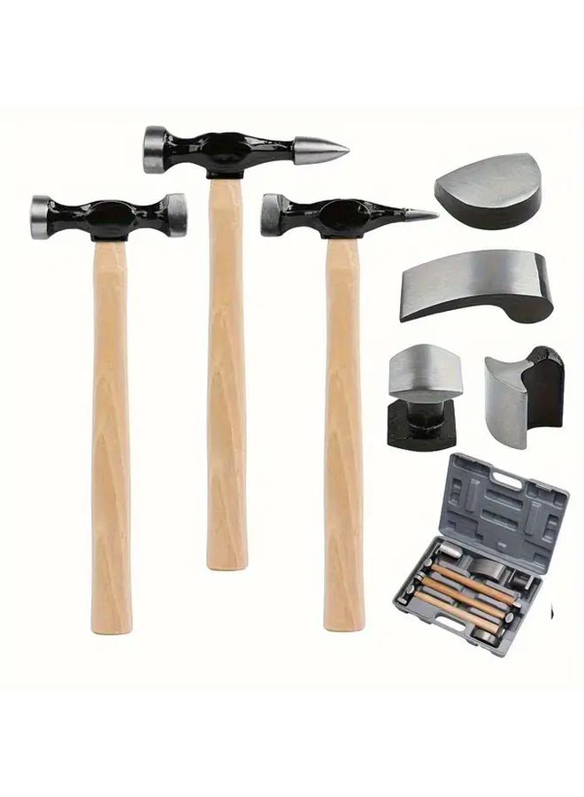 7 Piece Auto Body Repair Kit With Wooden Handle Fender Repair Tool Set Carbon Steel Hammer Heads - Image 2