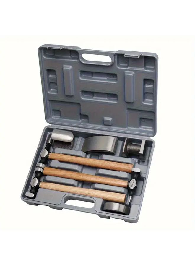 7 Piece Auto Body Repair Kit With Wooden Handle Fender Repair Tool Set Carbon Steel Hammer Heads - Image 1