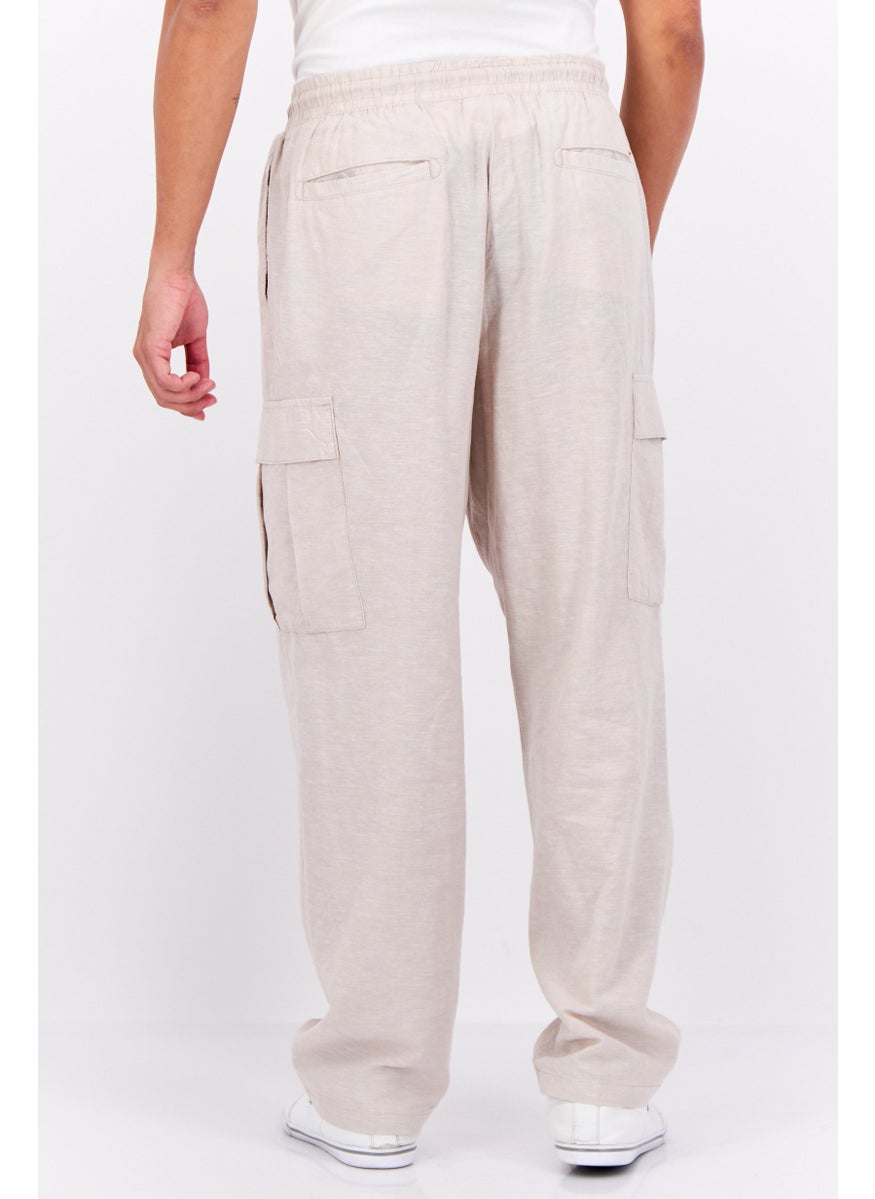 Jack Jones Men Loose Fit Heather Drawstrings Cargo Pants, Stone Grey Melange  - Image 3