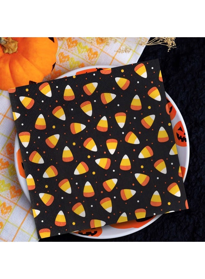 Whaline 80 Pack Halloween Napkins 6.5 x 6.5 Inch Candy Corn Disposable Napkins Orange Black Dinner Napkins Halloween Candy Paper Napkins for Halloween Dinner Party Supplies - Image 5