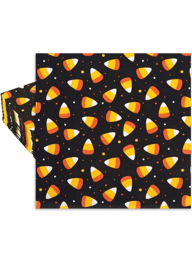 Whaline 80 Pack Halloween Napkins 6.5 x 6.5 Inch Candy Corn Disposable Napkins Orange Black Dinner Napkins Halloween Candy Paper Napkins for Halloween Dinner Party Supplies - Image 1