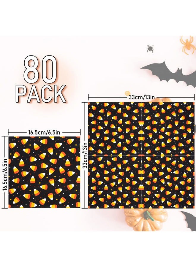 Whaline 80 Pack Halloween Napkins 6.5 x 6.5 Inch Candy Corn Disposable Napkins Orange Black Dinner Napkins Halloween Candy Paper Napkins for Halloween Dinner Party Supplies - Image 2