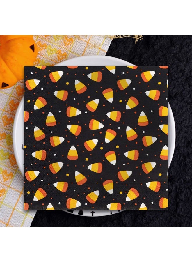 Whaline 80 Pack Halloween Napkins 6.5 x 6.5 Inch Candy Corn Disposable Napkins Orange Black Dinner Napkins Halloween Candy Paper Napkins for Halloween Dinner Party Supplies - Image 4