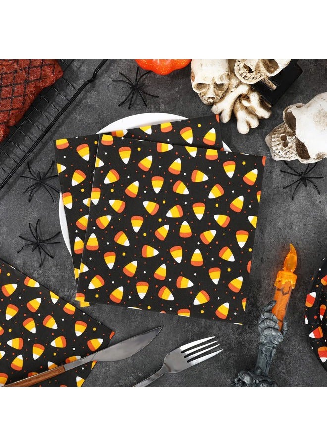 Whaline 80 Pack Halloween Napkins 6.5 x 6.5 Inch Candy Corn Disposable Napkins Orange Black Dinner Napkins Halloween Candy Paper Napkins for Halloween Dinner Party Supplies - Image 3