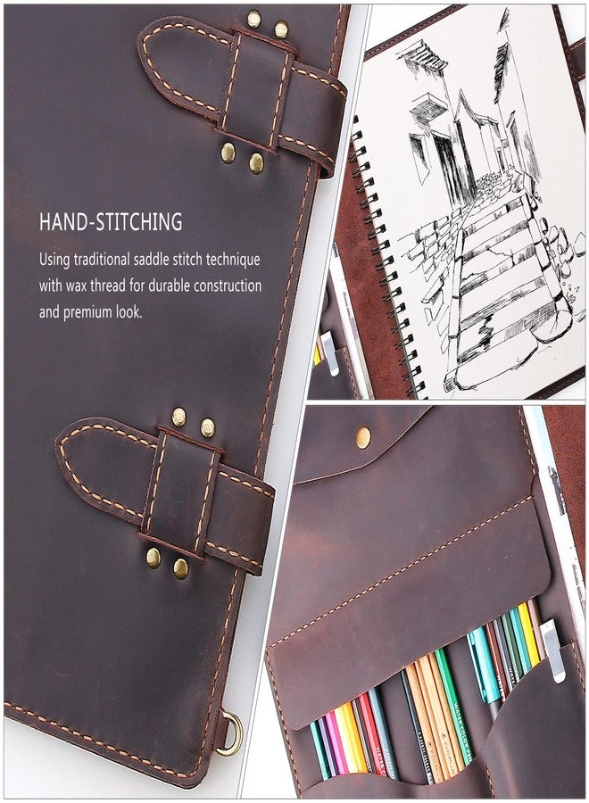 Robrasim Handmade Leather Sketchbook Cover, Artist Sketch Pad Holder for 9"X12" Sketchbook, Drawing Book and Pencil Case, Journal Notebook Portfolio with Shoulder Strap, Artist Gifts, Coffee - Image 4