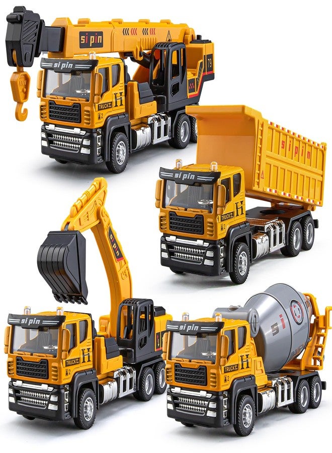 TAKGUD 4 Packs Metal Construction Trucks Playsets, Mini Friction Powered Engineering Vehicle, Crane, Excavator, Cement Mixer, Dump Truck Toys for Boys 3-5 Years Old, Die-Cast Trucks for Toddlers Kid - Image 1