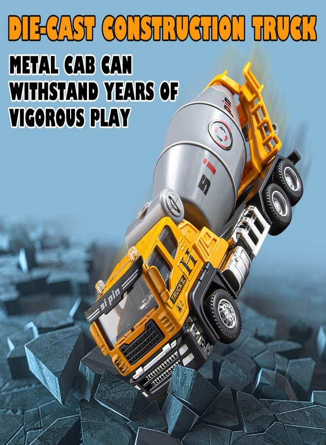 TAKGUD 4 Packs Metal Construction Trucks Playsets, Mini Friction Powered Engineering Vehicle, Crane, Excavator, Cement Mixer, Dump Truck Toys for Boys 3-5 Years Old, Die-Cast Trucks for Toddlers Kid - Image 5