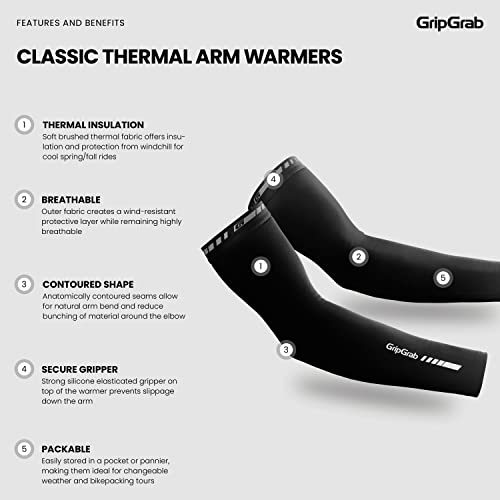 GripGrab Classic Thermal Cycling Arm Warmers Anti-Slip Warm Cycling Arm Sleeves Autumn Winter Fleece Biking Arm Warmer - Image 2