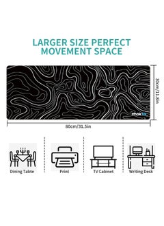 موك تيك ماوس باد للالعاب كبير الحجم مقاس [ 300 × 800 ملم ] مضاد للانزلاق - مضاد للماء بتصميم طبوغرافي اسود.  - Image 5