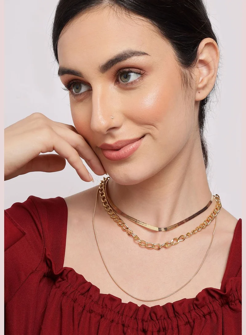 SOHI Pack of 3 Gold Plated Designer Chain