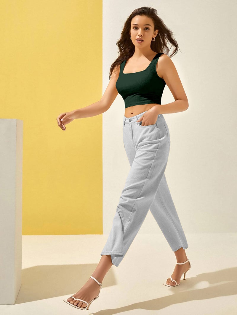 Berry&Bird BERRY BIRD Classic Fit Stylish Women's Sleeveless Square Neck Ribbed Crop Tops For Gym, Beach,And Casual Stylish Wear Tank Top - Classic Fit - Image 5