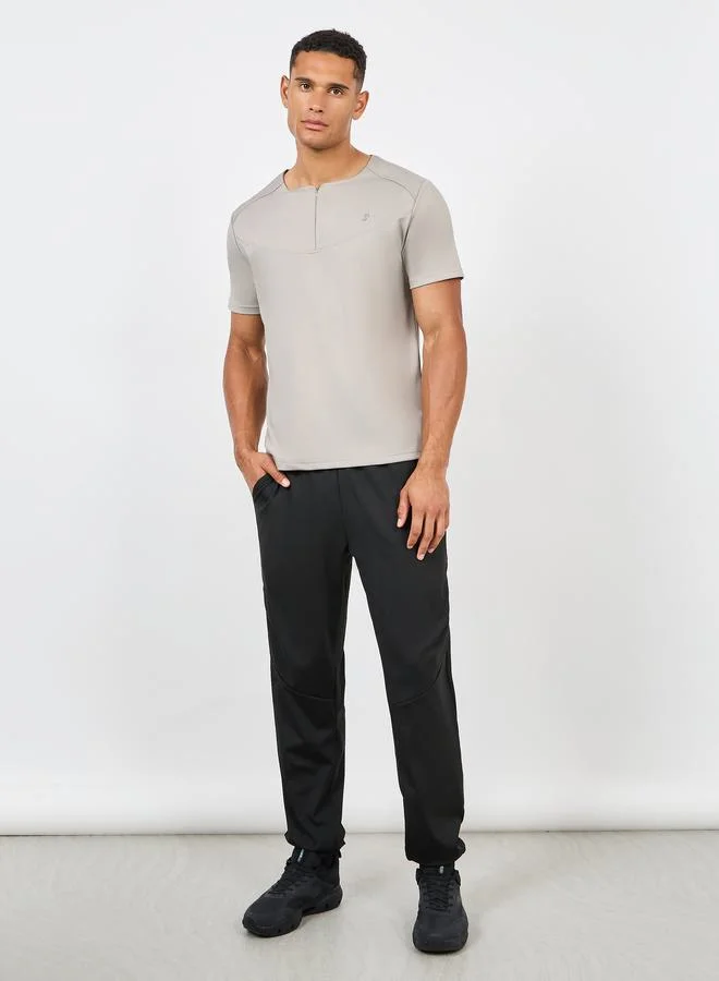 Styli Ultra Soft Micro Poly Front Zip Panel Detail Active T-shirt