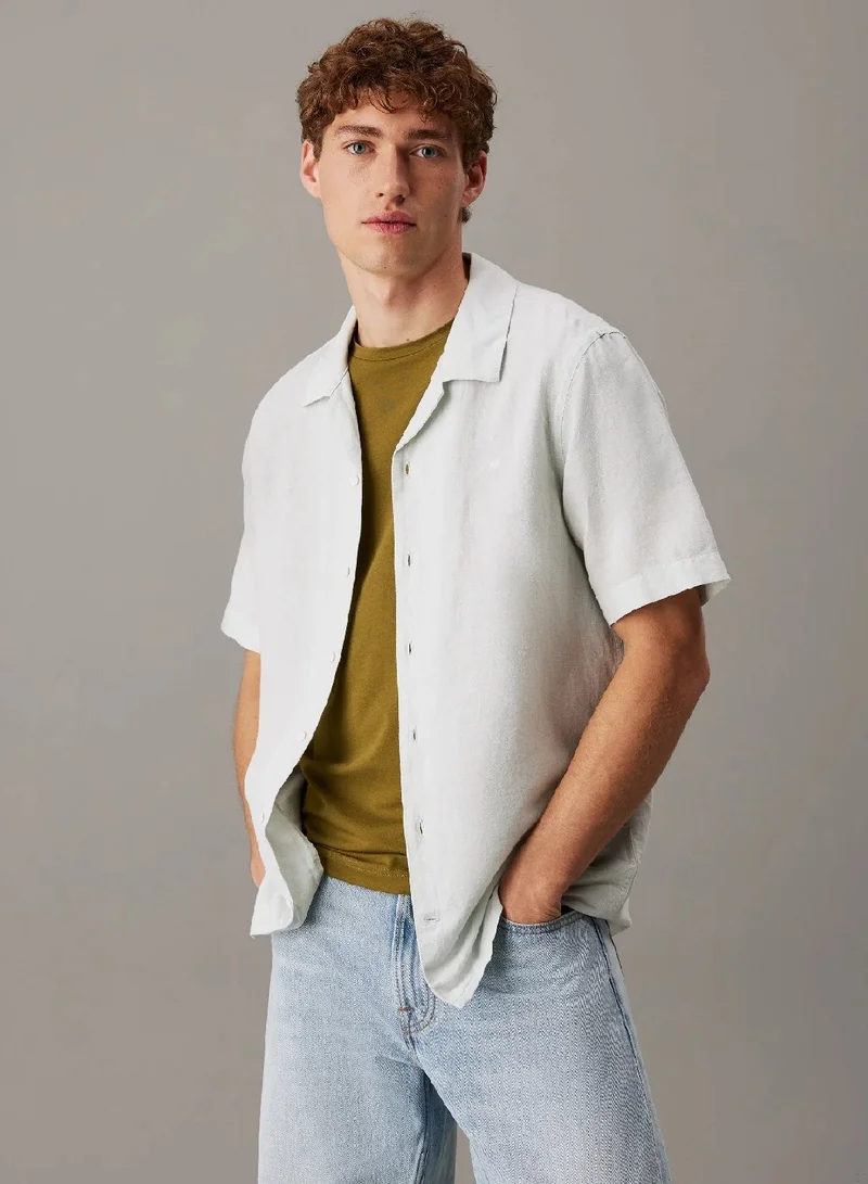 CALVIN KLEIN Linen Cotton Cuban Collar Shirt