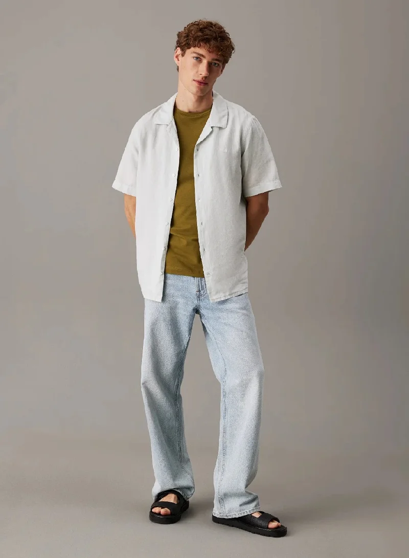 CALVIN KLEIN Linen Cotton Cuban Collar Shirt