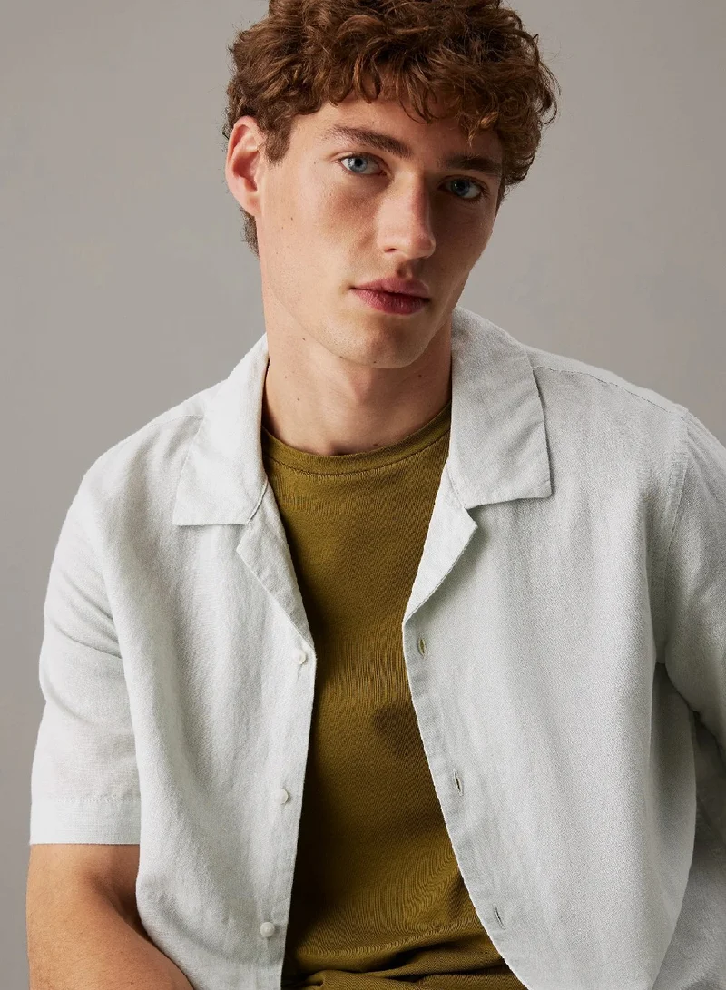 CALVIN KLEIN Linen Cotton Cuban Collar Shirt