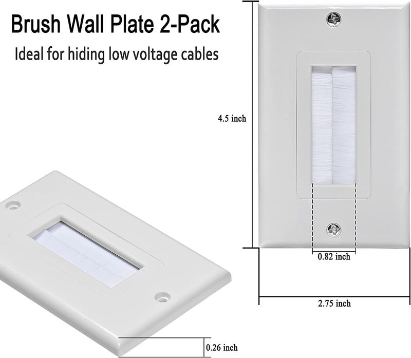 UKYEE Brush Wall Plate Cable Pass Through Insert, 1-Gang Wall Plate Cable Access Strap, in Wall Wires for HDTV, HDMI, Network, Coaxial Cables, Home Theater Systems (2-Pack) - Image 2