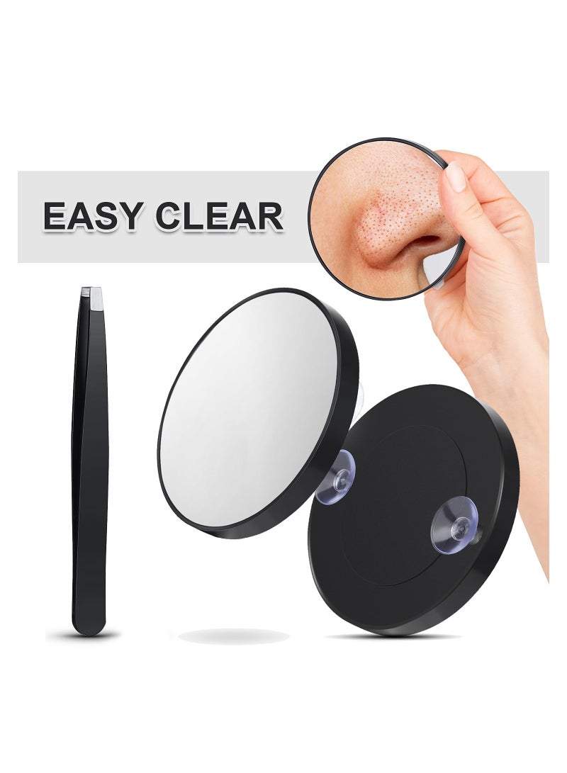 30x Magnifying Mirror with Suction Cup and Tweezers, Compact Travel Mirror Set for Eyebrow Tweezing and Blackhead Removal, Perfect for Makeup (Black) - Image 2