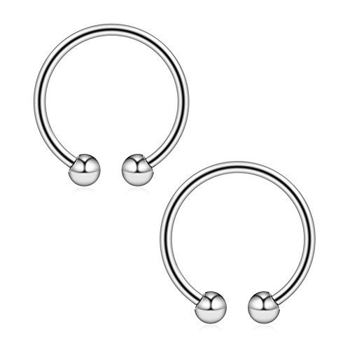 Ruifan 2PCS 316L Surgical Steel Non-Piercing Fake Faux Clip On Septum Nose Hoop Ring Body Jewelry Piercing Unisex 20 Gauge 5/16"(8mm) - Silver - Image 1