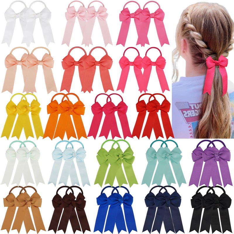 Yxiang Ponytail Bow Hair Ties with Bows 40 Pack Includes 20 Colors Soft Light Weight Classic Bow Pattern Perfect for Girls School Kids and Toddlers Wide Application