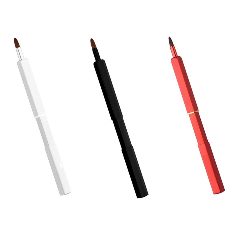 VILLCASE 3pcs Lipstick Brush Set Portable Retractable Lip Makeup Brushes for Women, Includes Red, Silver, Black, Professional Lipstick Applicators for Precise Cosmetic Use - Image 1