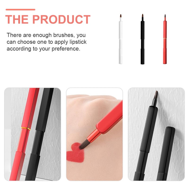 VILLCASE 3pcs Lipstick Brush Set Portable Retractable Lip Makeup Brushes for Women, Includes Red, Silver, Black, Professional Lipstick Applicators for Precise Cosmetic Use - Image 3