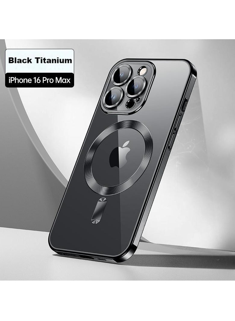 Bobo iPhone 16 Pro Max Magnetic Case Support MagSafe Charger Wireless Anti-Scratch Shockproof Clear Four Corner Cushion Screen Protector Anti-Dropping Full Body Protection Cover Black Titanium - Image 1