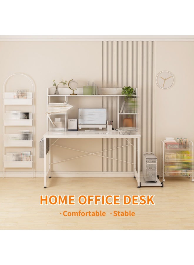 NEWLAN Computer Desk with Storage Bag, Home Office Desks with CPU Stand, Study Desk with Bookshelf Layer, Writing Study Desk for Bedroom. 120*50cm - Image 4