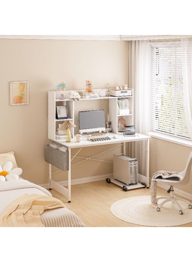 NEWLAN Computer Desk with Storage Bag, Home Office Desks with CPU Stand, Study Desk with Bookshelf Layer, Writing Study Desk for Bedroom. 120*50cm - Image 1