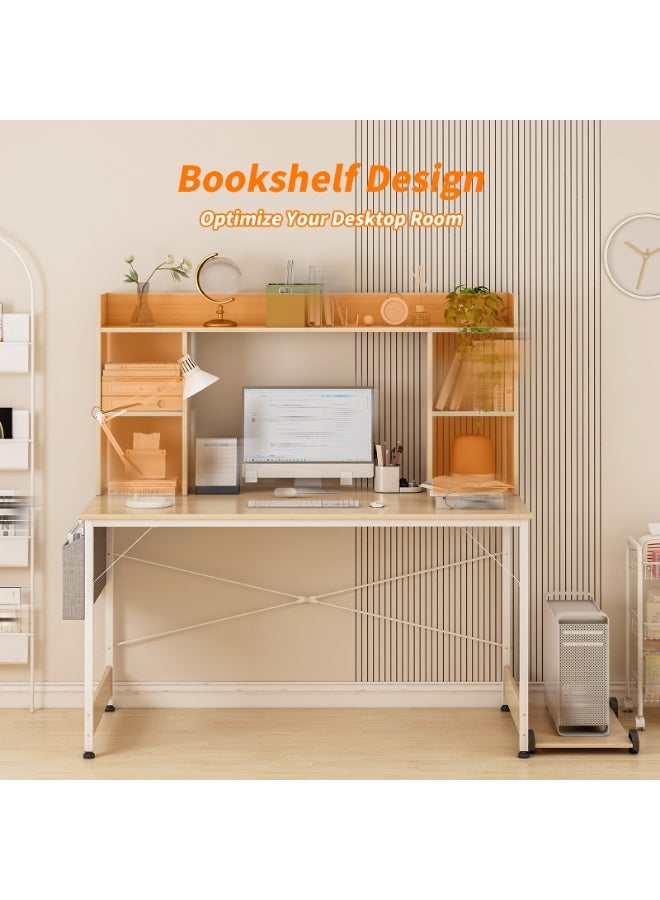 NEWLAN Computer Desk with Storage Bag, Home Office Desks with CPU Stand, Study Desk with Bookshelf Layer, Writing Study Desk for Bedroom. 120*50cm - Image 5