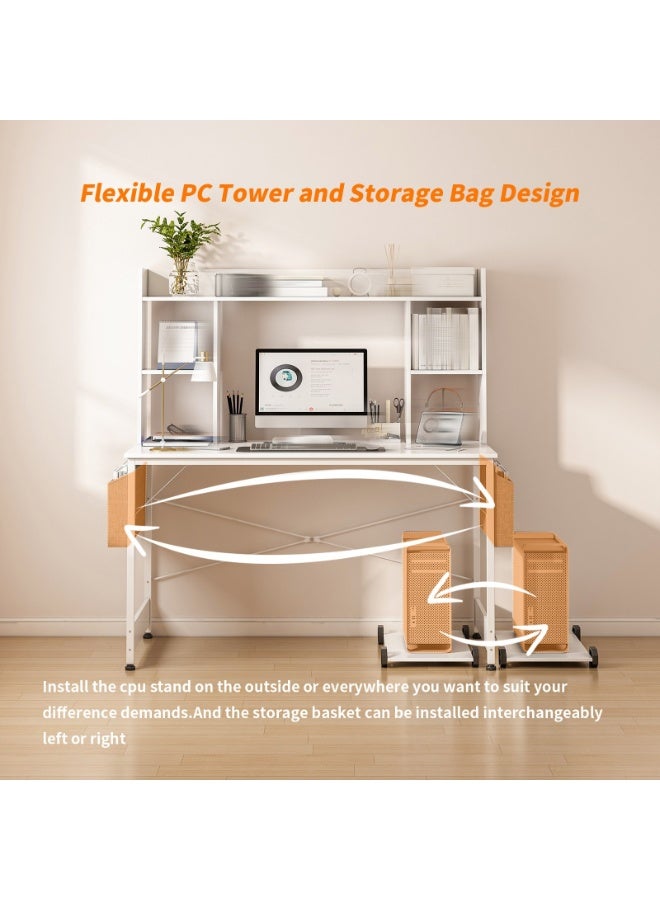 NEWLAN Computer Desk with Storage Bag, Home Office Desks with CPU Stand, Study Desk with Bookshelf Layer, Writing Study Desk for Bedroom. 120*50cm - Image 3