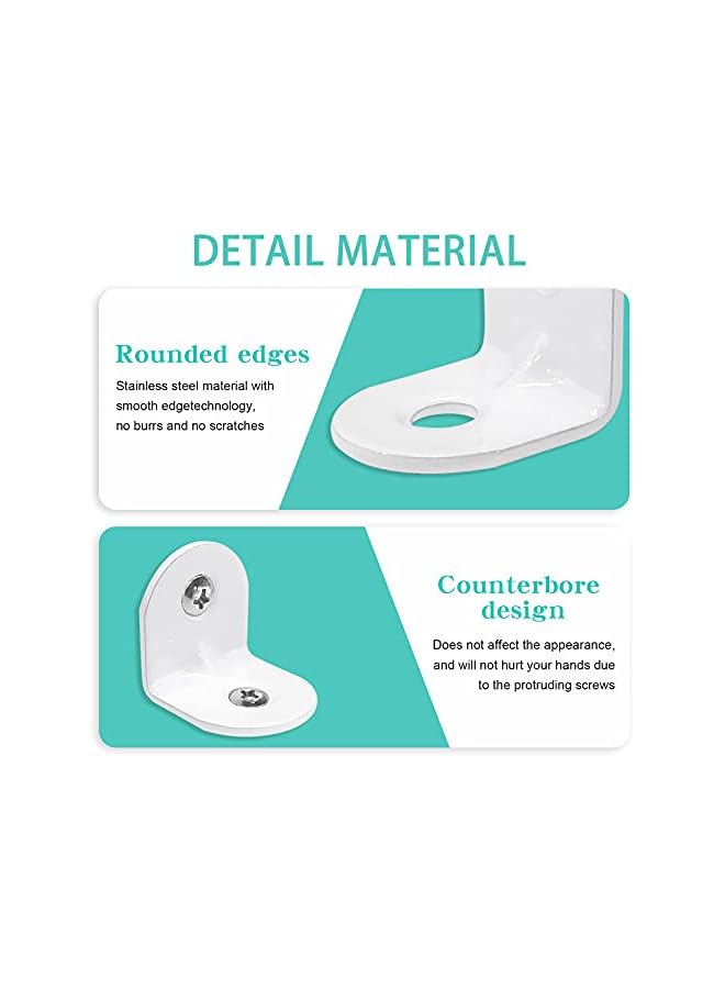 promass 20 Pcs Corner Bracket 20 * 20 mm, Right Angle Brackets 90 Degree Corner Brace Metal L Brackets Metal with 40 Screws for Wood Furniture Fixation - White - Image 3