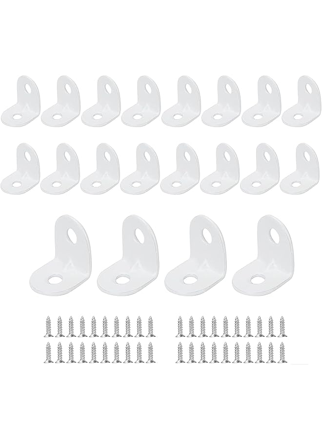 promass 20 Pcs Corner Bracket 20 * 20 mm, Right Angle Brackets 90 Degree Corner Brace Metal L Brackets Metal with 40 Screws for Wood Furniture Fixation - White - Image 1