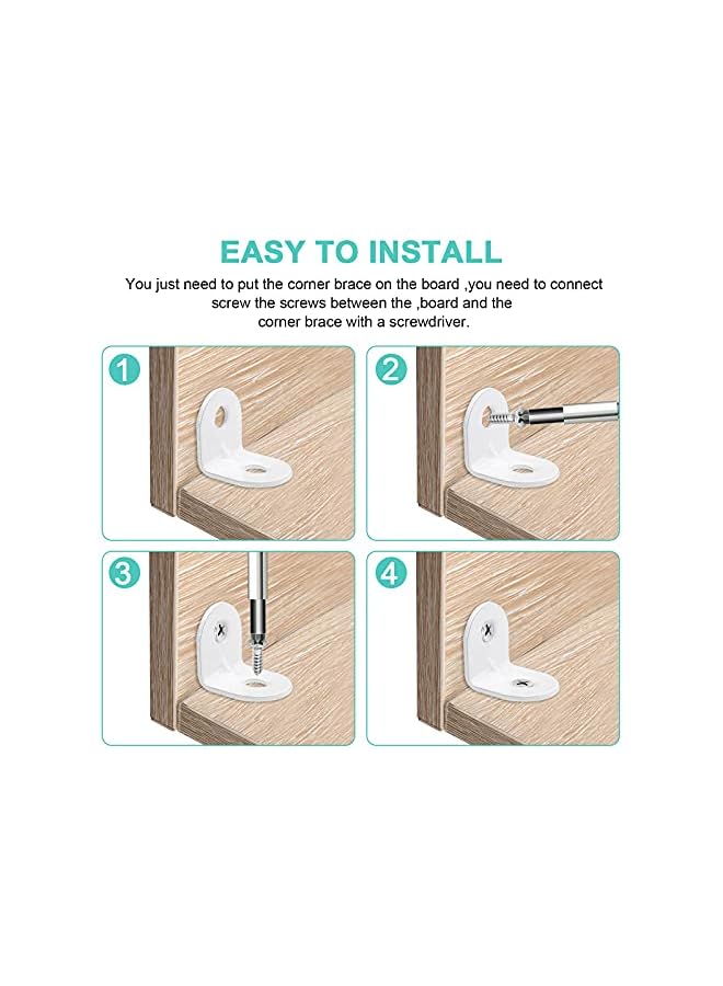 promass 20 Pcs Corner Bracket 20 * 20 mm, Right Angle Brackets 90 Degree Corner Brace Metal L Brackets Metal with 40 Screws for Wood Furniture Fixation - White - Image 5