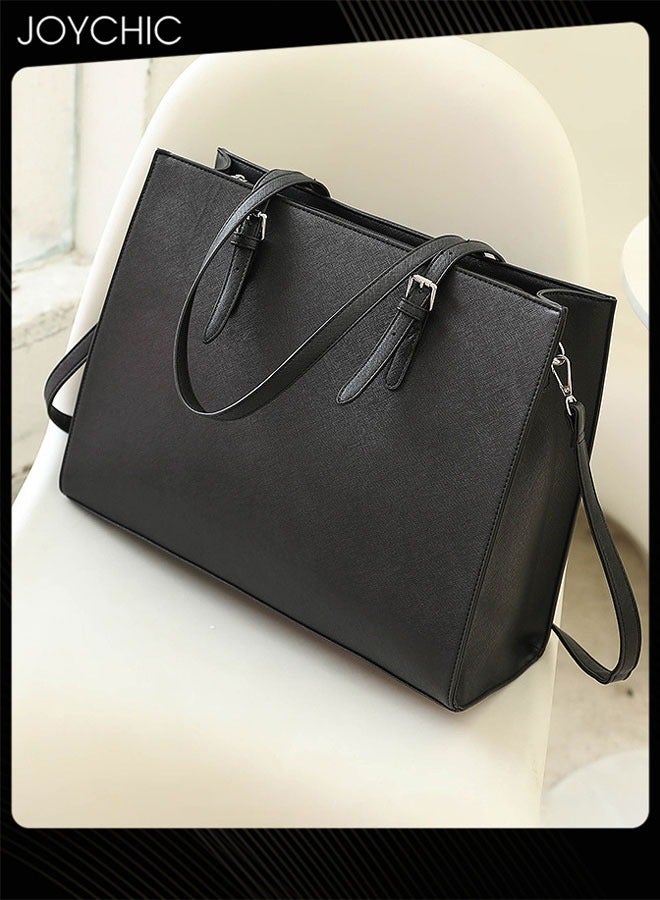 Joychic حقيبة لابتوب نسائية خفيفة الوزن بسعة كبيرة جلدية للعمل، حقيبة كمبيوتر مقاومة للماء، حقيبة مستندات 15.6 بوصة، حقيبة أعمال مكتبية، حقيبة كتف سوداء - Image 5
