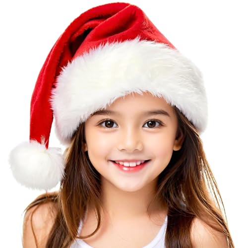 TCJJ Christmas Hats for AdultKidsBaby Santa Hat Unisex Holiday Red Velvet Double Layer Xmas Hat for New Year Festive Party - Image 1
