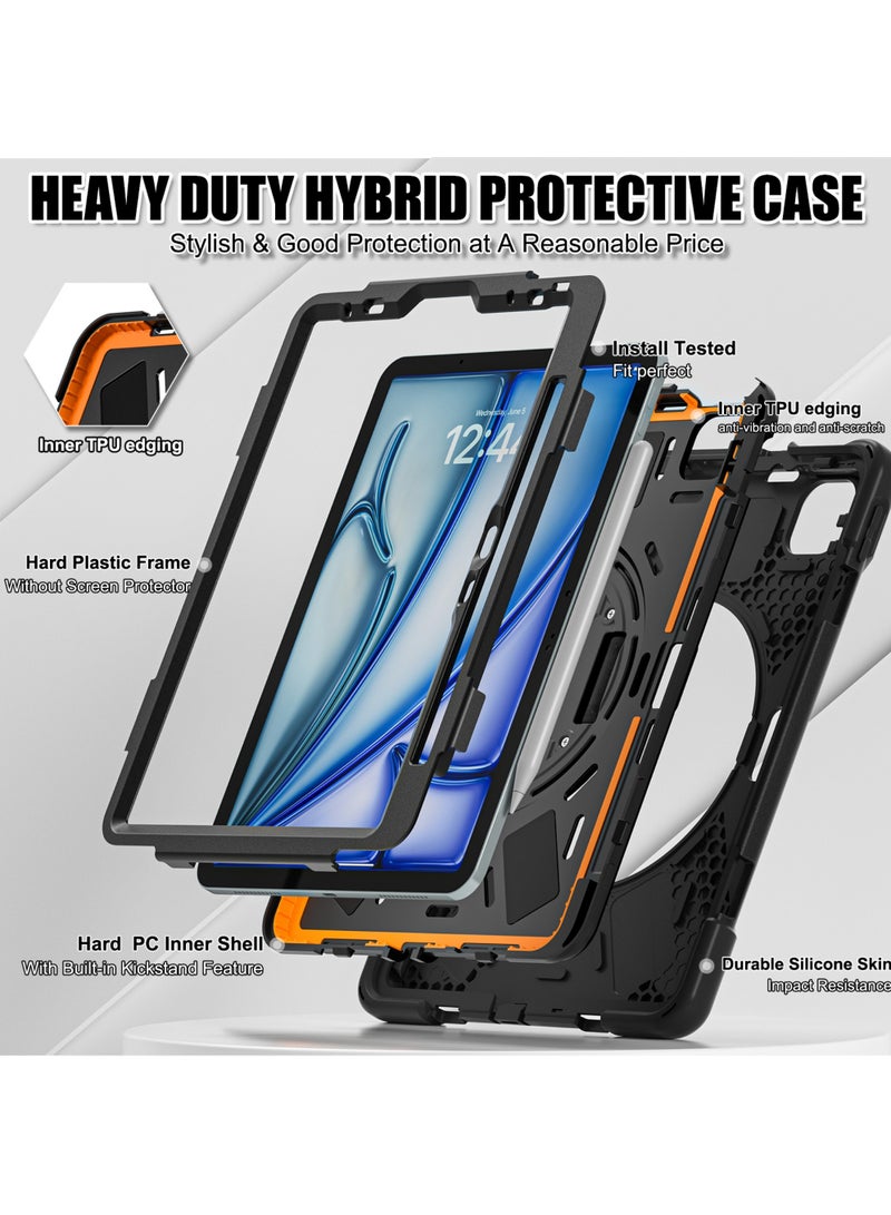 روك بو جراب لجهاز iPad Air 11 بوصة (M3/M2) 2025/2024، iPad Air 5 10.9 بوصة (2022)/Air 4 10.9 بوصة (2020) وiPad Pro 11 بوصة (2022/2021/2020/2018) مصنوع من السيليكون عالي التحمل عالي الجودة مع حامل قلم رصاص وحامل دوار 360 درجة لجهاز Air 11 بوصة/Pro 11 بوصة (2022-2018)/Air 10.9 بوصة - Image 3