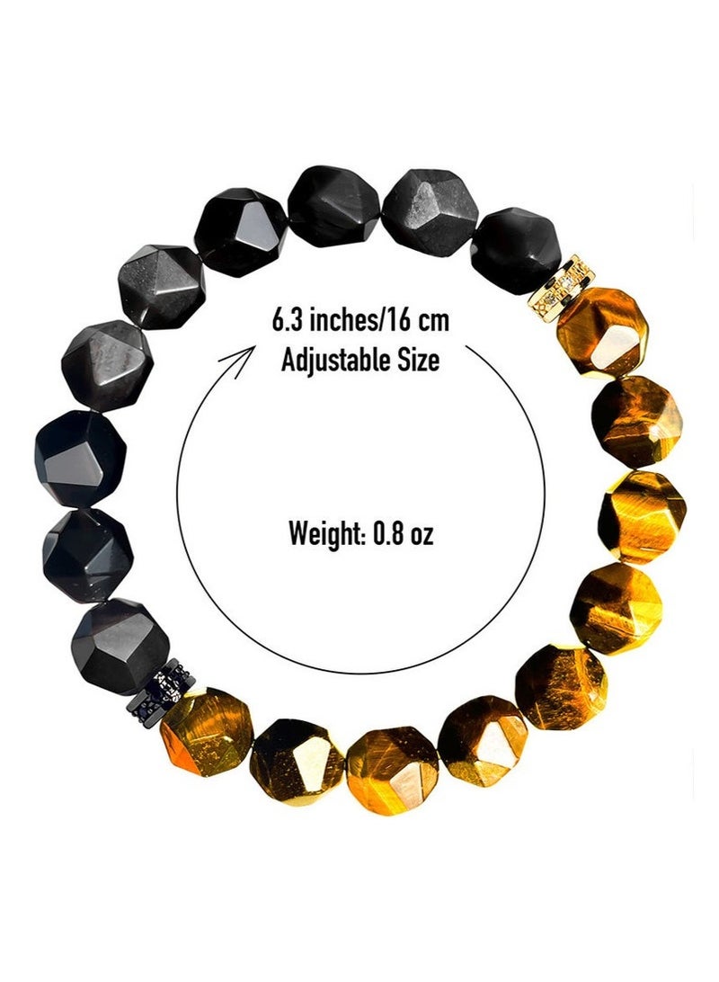 GIFT Tiger's Eye Stone Black Obsidian Bracelet, Hand Chain, Beaded Bracelets for Women and Men, Men Jewelry, Blessing Bracelet, Bringing Good Luck, Health, Courage and Strength, Gifts for Men and Women - Image 1