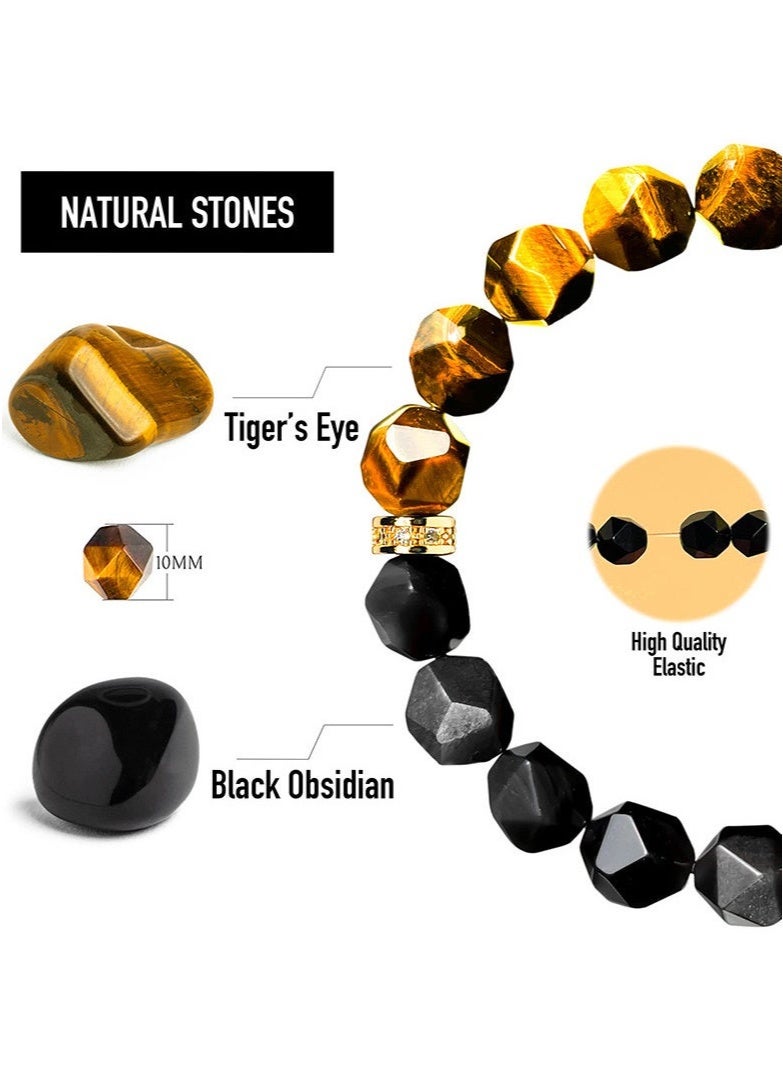 GIFT Tiger's Eye Stone Black Obsidian Bracelet, Hand Chain, Beaded Bracelets for Women and Men, Men Jewelry, Blessing Bracelet, Bringing Good Luck, Health, Courage and Strength, Gifts for Men and Women - Image 4